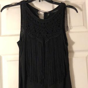Black knit fringe top